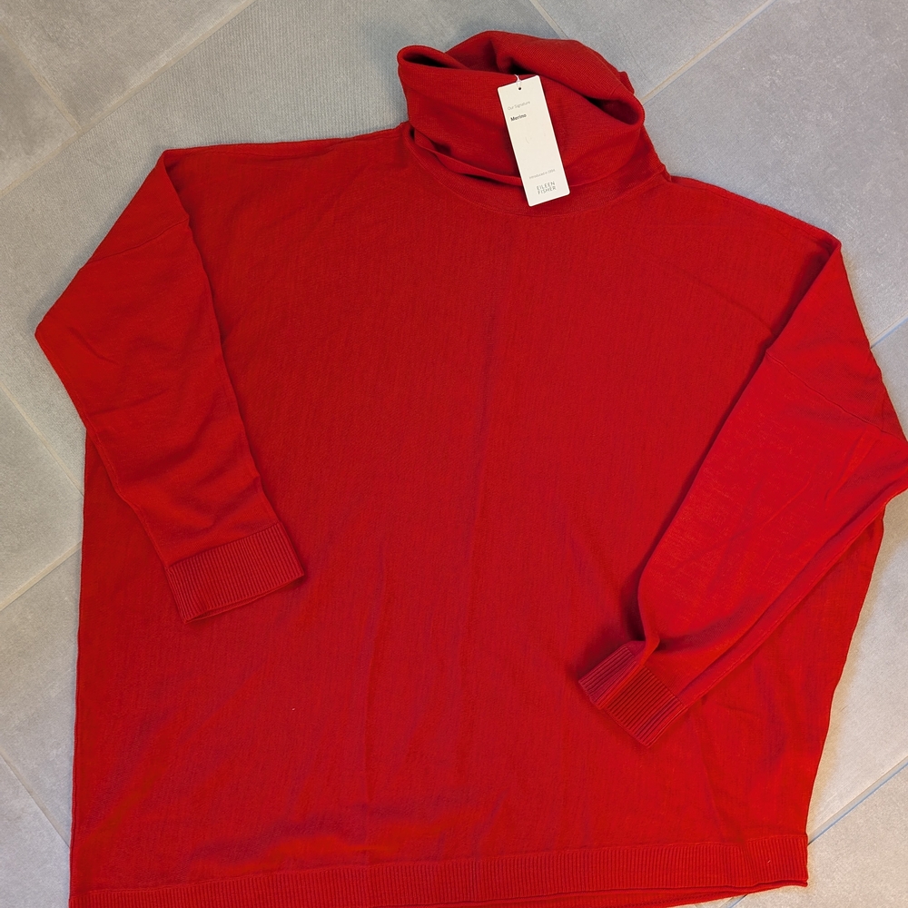 NWT Eileen Fisher Red Cashmere Turtleneck Sweater